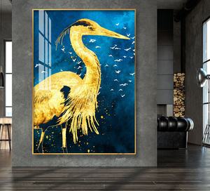 Pintura Moderna en Vidrio con Impresión UV Personalizada, Arte de Pared de Animales, <span class=keywords><strong>Grus</strong></span> Japonensis, Pinturas de Porcelana de Cristal con Marco de Metal - Product Image 2