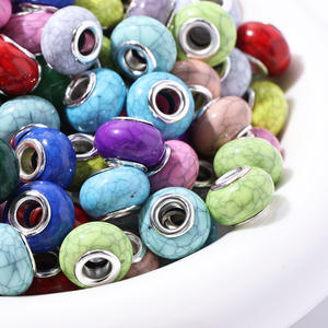 Perles en résine de couleur unie, turquoise, à gros trous, perles en lucite craquelée, pour bracelet DIY, perles en plastique acrylique - Product Image 1