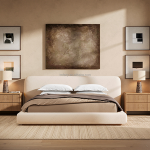 FERLY Boucle Extended Panel Platform <strong>Bed</strong> Wabi-Sabi <strong>Low</strong> Profile Upholstered <strong>Bed</strong> <strong>Frame</strong> for Master Bedroom Villa Hotel Furniture - Product Image 2