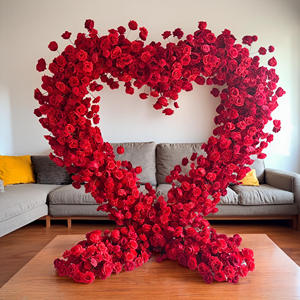 SPR <span class=keywords><strong>bouquet</strong></span> de <span class=keywords><strong>mariée</strong></span> rouge rose en forme de coeur arc de mariage décoré fleur arc en métal pour fond de mariage décoration de mariage - Product Image 1