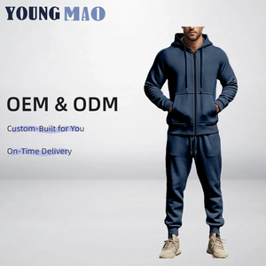 Automne hiver hommes décontracté sport ensembles à manches longues à capuche <span class=keywords><strong>doublé</strong></span> <span class=keywords><strong>polaire</strong></span> chaud fermeture éclair couleur unie <span class=keywords><strong>Jogging</strong></span> confortable garçons - Product Image 1