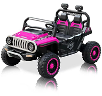 Voiture électrique tout-terrain pour enfants, deux places, avec roues roses, barre lumineuse avant, sièges sport et filets latéraux