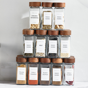 Bán buôn vuông 4oz 3oz 120ml gỗ hàng đầu thủy tinh rỗng nhà bếp các loại thảo mộc gia vị chai lọ container Set với Shaker nắp và nhãn - Product Image 2