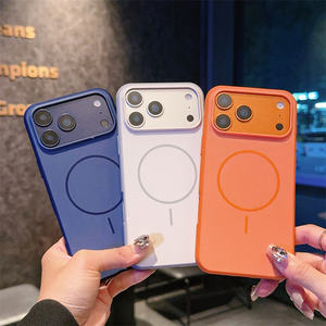 غطاء خلفي للجلد الأصلي من السيليكون PC مغناطيسي بلوري لهاتف آيفون 17 Air 16 15 Pro Max ثنائي اللون برتقالي القوس - Product Image 2