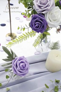 Flores Artificiales Estilo Europeo Floroom, 25 Piezas, Rosas de Espuma de Aspecto Real en Tonos Violeta y Morado Degradado, para Ramos de Boda DIY - Product Image 3