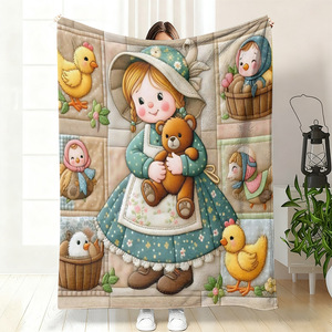 Couverture en flanelle à motif de ferme de dessin animé, couverture de sieste douillette et chaude, super douce pour la chambre à coucher et le salon, impression personnalisée - Product Image 2