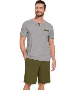<b>Men's</b> Bamboo Fiber Sleepwear <b>Set</b> Solid Color Casual Loungewear Soft Comfortable Home Wear In-Stock Ready to Ship - Product Image 2