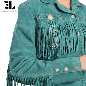 Giacca in Finta Pelle Scamosciata con Frange e Borchie LARSUR, <span class=keywords><strong>Bomber</strong></span> Corto a Maniche Lunghe Stile Motociclista per <span class=keywords><strong>Donna</strong></span> - Product Image 6