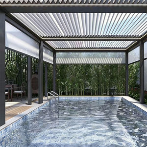 Pérgola Exterior Moderna de Lujo ANCSEM, <span class=keywords><strong>Techo</strong></span> de Aluminio Impermeable con Rejillas, Pérgola Metálica para Jardín y Piscina - Product Image 4
