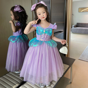 2023 nuevo vestido de cumpleaños de <span class=keywords><strong>La</strong></span> <span class=keywords><strong>Sirenita</strong></span> para niños Bao Vestido de manga corta extranjero - Product Image 4