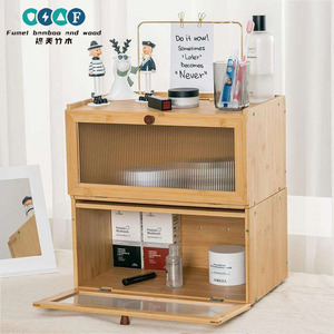 Boîte de rangement à thé en bambou Beyou avec porte en verre pour théière et tasses, organiseur de bureau au design moderne et simple - Product Image 3