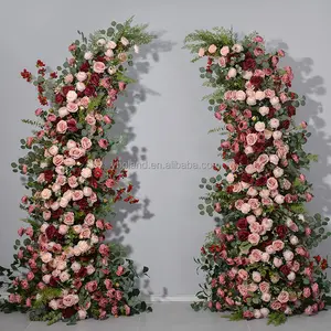 L-FRA New Design High Quality Silk Rose Floral Arch Runner Green White Red Blue Pink Wedding Decoration Flower Runners