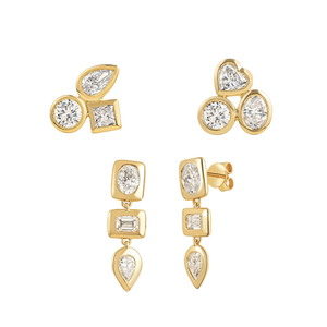 Gemnel 925 Silver Triple <b>Stone</b> Multi Shape CZ Diamond Bezel Minimalist Three-<b>stone</b> jewelry set - Product Image 1