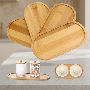 Bamboo Oval Kitchen Serving & <b>Storage</b> <b>Tray</b> with Oil Bottle Coaster Single Tier Sustainable - Product Image 3
