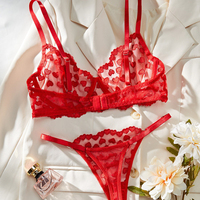 Ensemble de lingerie sexy pour femmes, soutien-gorge push-up fin et respirant avec broderie en forme de cœur