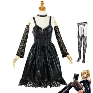 5 PCS Anime Death Note Book Cosplay Costume Amane Misa Cos Costume Black Sexy Dress With Stockings