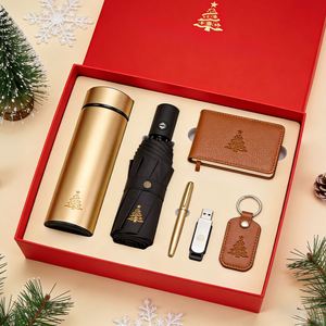 Christmas Gift <b>Set</b> Personalized Logo PU Leather Modern <b>Notebook</b> USB Drive Pen Umbrella Thermos and Keychain for Small Business - Product Image 1