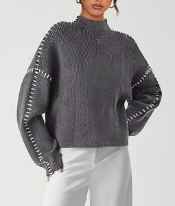 Maglioni <span class=keywords><strong>da</strong></span> <span class=keywords><strong>donna</strong></span> all'ingrosso in maglia grossa 2025 autunno manica lunga collo oversize Pullover top di moda invernale - Product Image 4