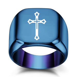 Anillo de cruz de oro para hombre, diseño geométrico cuadrado de 18 mm, para regalo, joyería - Product Image 5