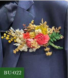 Boutonnière de fleurs séchées, mélange de corail jaune vert naturel, pour mariage BU-022 - Product Image 1