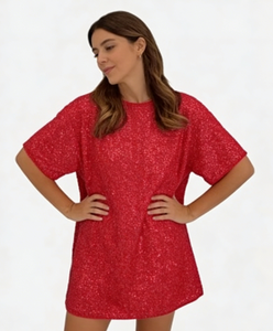 Robe courte à sequins rouges surdimensionnée pour femme – Robe de soirée scintillante pour les occasions décontractées et les sorties nocturnes - Product Image 4