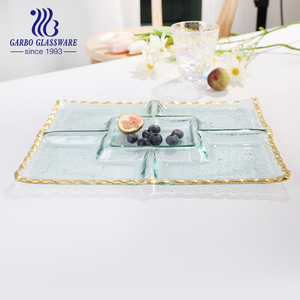 <span class=keywords><strong>Assiette</strong></span> à Dessert <span class=keywords><strong>en</strong></span> <span class=keywords><strong>Verre</strong></span> Rectangle de 33cm avec Compartiments pour Snacks Fruits Bonbons <span class=keywords><strong>Assiette</strong></span> <span class=keywords><strong>en</strong></span> <span class=keywords><strong>Verre</strong></span> de Luxe Élégante avec Bord <span class=keywords><strong>en</strong></span> Feuille d'Or - Product Image 2