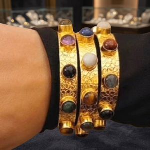 18K Gold Plated Brass Geometric Trendy Multi Gemstone Cuff <b>Bracelets</b> Natural Stone Bezel Set Unisex Wedding Engagement Party - Product Image 2