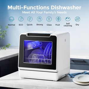 Lave-vaisselle de comptoir Euhome 5L avec réservoir d'eau intégré, mini lave-vaisselle portable avec 8 programmes, commande tactile, blanc et noir - Product Image 2