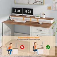 Bureau de direction en bois de style farmhouse de 47 pouces avec 3 tiroirs, éclairage LED, durable, unique, blanc, pour salon