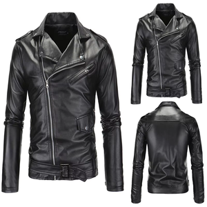 Blouson de motard asymétrique <span class=keywords><strong>en</strong></span> similicuir pour <span class=keywords><strong>homme</strong></span> avec fermeture éclair, col à revers et ceinture, <span class=keywords><strong>en</strong></span> <span class=keywords><strong>cuir</strong></span> PU, coupe ajustée, streetwear, 4 couleurs, vente <span class=keywords><strong>en</strong></span> gros - Product Image 2