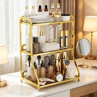 Organisateur de salle de bain à 3 niveaux en acier carbone doré, étagère antidérapante côtelée pour produits de soin et parfums, vente en gros OEM