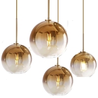 Lustre Suspendu Moderne en Verre Miroir, Boule de Lumière en Cuivre, Argent ou Or, Lampe Suspendue de Style Loft, Plafonnier Réglable pour Cuisine