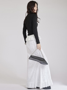 Camicie da donna in stile balletto a <span class=keywords><strong>maniche</strong></span> <span class=keywords><strong>lunghe</strong></span> con bottoni retrò in pizzo e camicette e top da donna in cotone nero - Product Image 5