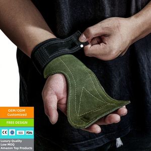 Guantes de levantamiento de cuero de vaca al por mayor, protectores de palma acolchados, agarres antideslizantes, ligeros, transpirables, función de protección para levantamiento de pesas - Product Image 1