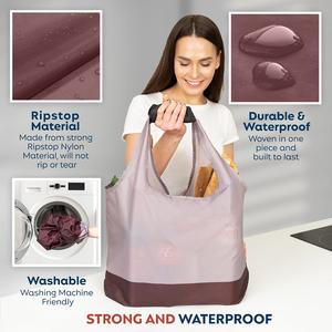 Bolsa de Compras Plegable Ecológica de Poliéster RPET y Nailon Ripstop, con Logotipo Personalizado, Lavable, Resistente, Reutilizable y de Alta Resistencia - Product Image 3