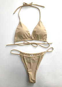 Set Due Pezzi Sexy da Donna all'Ingrosso, Moda Hot Girl, Colore Nero Puro, Beige e Marrone, Costume da Spiaggia con <span class=keywords><strong>Perizoma</strong></span> e Logo Frontale - Product Image 6