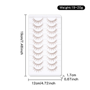 <span class=keywords><strong>Faux</strong></span> cils synthétiques style coréen, 10 paires, marron, design cartoon, tige transparente, boîte personnalisable avec logo - Product Image 5
