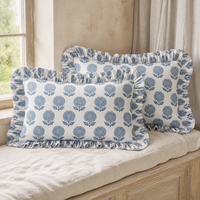 Housse de coussin beige en coton à imprimé floral avec bordure à volants, housses de coussin décoratives pour canapé et chambre à coucher