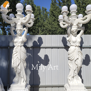 Sculpté à la main grandeur nature paire <span class=keywords><strong>marbre</strong></span> naturel pierre <span class=keywords><strong>colonne</strong></span> femme statue <span class=keywords><strong>lampe</strong></span> - Product Image 1