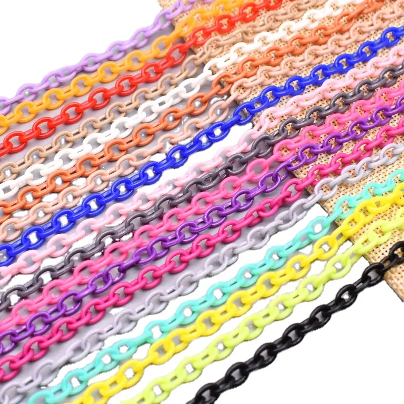 32 New Color Width 6mm Small Length 50cm Acrylic Link Chain Lobster Clasp Chains For Key Eyeglass Chain Making Jewelry Necklace