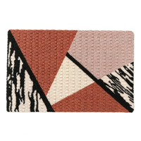 Tapis de porte moderne en polyester oriental personnalisé, motif géométrique color block, avec envers antidérapant en PVC, imprimé abstrait terracotta