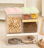 Boîte de rangement empilable en blocs transparents en plastique pour fournitures de bureau, épices, aliments pour animaux, petites pièces