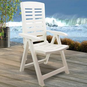 Silla de Jardín Plegable de Plástico Blanca, 60x61x109 cm, Silla Reclinable para Exteriores, Multiposiciones - Product Image 6