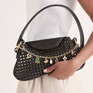 नई रचनात्मक हस्तनिर्मित मटर रंगीन बेडेड बैग आकर्षण फैशन एक्सेसरी धातु मोती फूल पेदार बैग चेन रस्सी चेन - Product Image 5