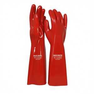 ถุงมือผ้าฝ้ายเคลือบพีวีซี TTAKE ถุงมือป้องกันสำหรับงานหนัก สีแดง ยาว - Product Image 2