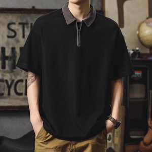 Polo da uomo stile giapponese retrò, estiva, pesante, ampia, con cerniera, sportiva, a maniche corte, di marca alla moda - Product Image 1