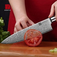 Modèle phare : Ensembles de couteaux de chef Damas professionnels à lame affûtée avec manche en bois d'olivier pour la cuisine