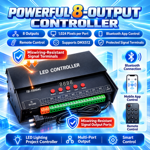 Contrôleur DMX512 LED couleur pleine gamme 220V AC 8 canaux avec écran numérique pour bande LED RGB et lumière de nœud pixel, télécommande par téléphone - Product Image 2
