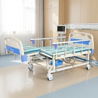 Lit d'hôpital manuel à 3 fonctions avec toilettes et matelas imperméable en métal blanc pour les soins aux personnes âgées à domicile
