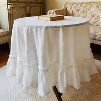 Nappe blanche à volants avec 6 serviettes, ensemble de couverture de table pour mariage, style campagne française, linge de table rustique